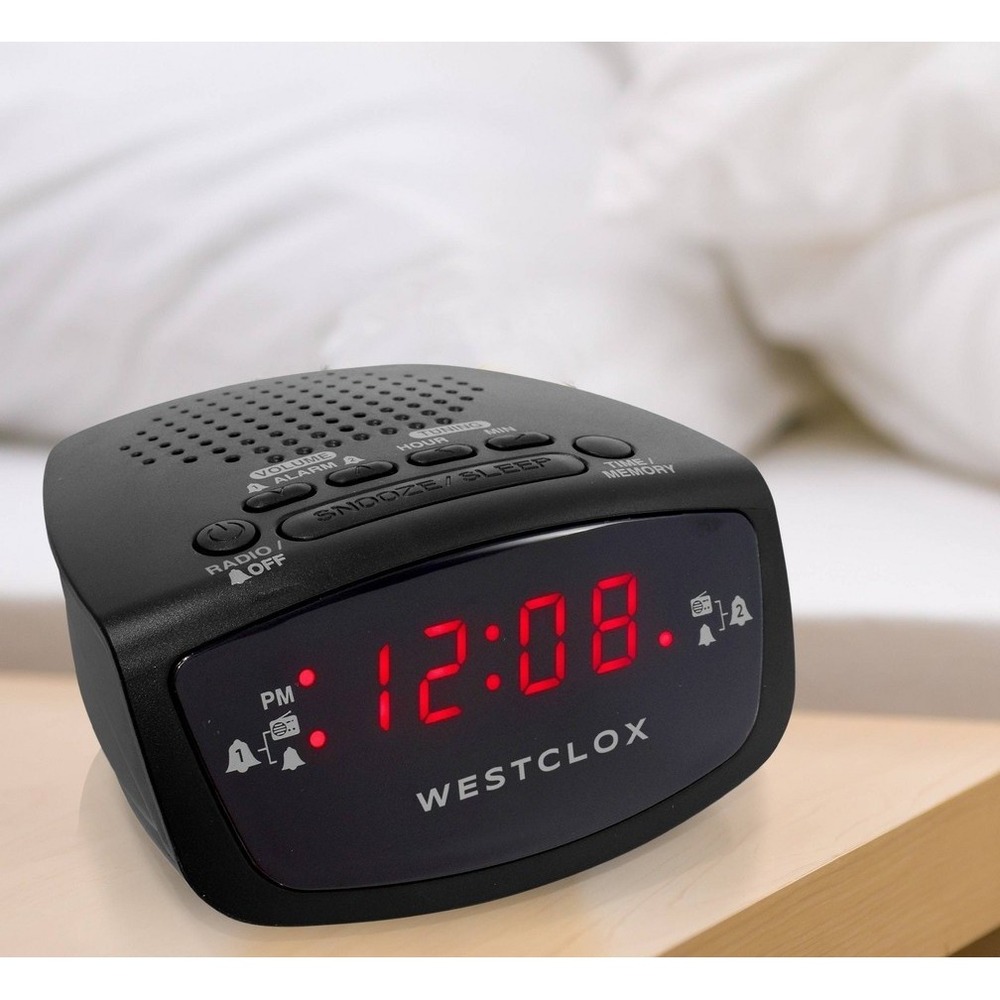 Westclox FM Clock Radio Black Dual Alarm Digital Display Sleep Wake Snooze